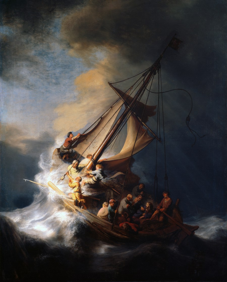 上图：加利利海的风暴（The Storm on the Sea of Galilee，Rembrandt van Rijn，伦勃朗1633年油画）。