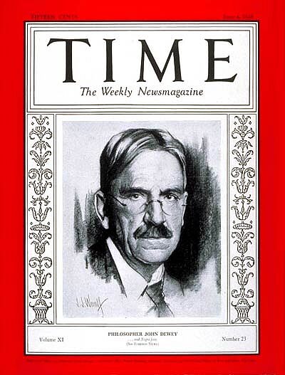 上图：一九二八年六月四日《时代》杂志的封面是杜威博士（John Dewey，1859-1952年）。杜威是当时美国最有名的「进步教育」倡导者和哲学家，他的实用主义哲学对五四运动期间的中国知识分子影响巨大，其教育理论也被中国教育家们奉为圭臬。年轻的宋尚节与这样一位大人物攀上交情，自然更加豪情满怀。