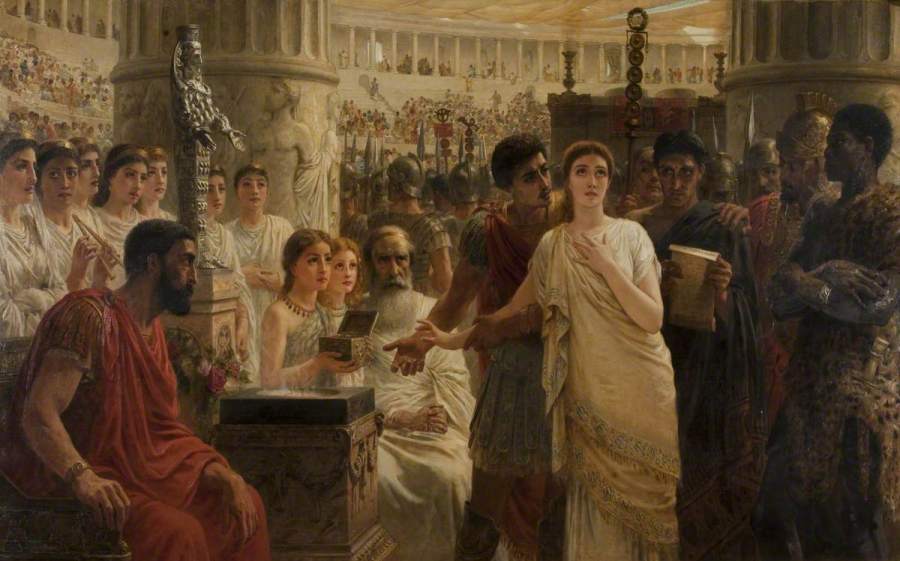 上图：油画《黛安娜或者基督 Diana or Christ?》，Edwin Long (1829-1891), Blackburn Museum and Art Gallery